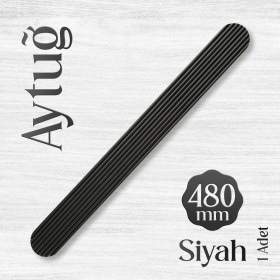 Resim Badem10 Aytuğ Geniş T Çizgili Oval Siyah Çekmece Kulp 480 mm Modern Şık Mobilya Dolap Kapak Kulpu 
