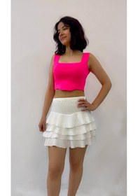 Resim Berna Aydın Bürümcük Katlı Fırfırlı Ve Volanlı Raşel Beyaz Etek Beyaz 