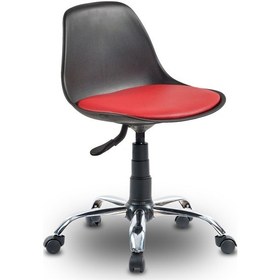 Resim Ofiscombin Krom Metal Ayaklı Döner Tekerli Sırtlı Çalışma Taburesi Kirmizi Deri 00047499812 