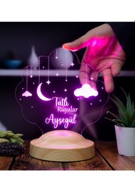 Resim Ay Ve Yıldız Tasarımlı Gece Lambası, İyi Geceler Hediyesi Kişiye Özel Çocuk Odası Dekoru, İsimli Bebek Hediyesi Led Lamba 