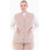 Resim Vetre Kadın Ekose Yelek Açık Bej Büyük Beden 1037 Çok Renkli 