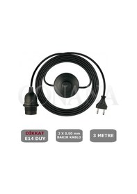 Resim E14 Duylu 3 Metre Yerpuarlı Aç Kapat Anahtar Fişli Seyyar 2x0,50 Siyah 