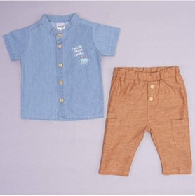 Resim Kidaxi Drone Gömlek Pantolon Erkek Bebek Alt Üst Takım 3-12 Ay Kiremit 