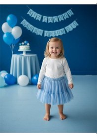Resim Zekids Kız Bebek Beli Lastikli Katkat Mavi Tütü Etek-16544 Mavi 