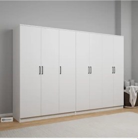Resim Kardelen Serisi Beyaz 7 Kapaklı 10 Raflı 260 Cm Elbise Dolabı - Gardırop Seti Beyaz 