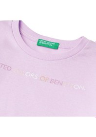 Resim United Colors Of Benetton Kız Çocuk Lila Önü Su Bazlı Logo Baskılı Normal Kesim Uzun Kollu T-shirt LİLA 