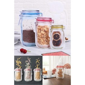 Resim Omilife Poşet Kavanoz Görünümlü Poşet Şeffaf Kilitli Poşet Pratik Kavanoz Deseni 3 Adet Large 