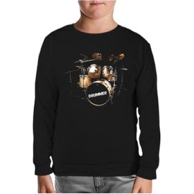 Resim Drummer Siyah Çocuk Sweatshirt 