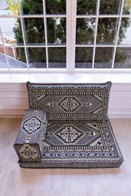 Resim BAKIRÖZÜ HOME Şark Köşesi Takımı , 95 Cm Yer Minderi Takımı Gri Yahyalı Modeli (3 Parça) 