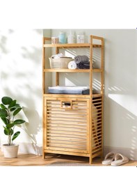 Resim 3 Organizer Raflı Ahşap Bambu Çek-aç Kirli Sepeti 