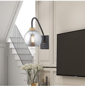 Resim Ulrika Tekli Siyah Eskitme Füme Camlı Modern ,yatak Başı,yatak Odası Salon Aplik Siyah 