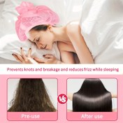 Resim Kıvırcık Saç Kurutma için Pembe Ağlı Kapatıcı Kapak - Parabensiz, Düğümleri ve Kırıkları Önler, Kabarmayı Azaltır, Uzun Düz Saç Bakımı için İdeal, Gece Boyu Saç Koruma | Fonksiyonel Başlık | Yumuşak Dokulu Kapak 