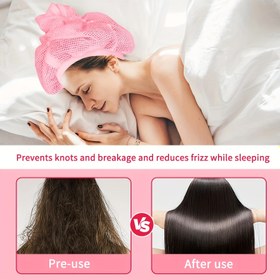 Resim Kıvırcık Saç Kurutma için Pembe Ağlı Kapatıcı Kapak - Parabensiz, Düğümleri ve Kırıkları Önler, Kabarmayı Azaltır, Uzun Düz Saç Bakımı için İdeal, Gece Boyu Saç Koruma | Fonksiyonel Başlık | Yumuşak Dokulu Kapak 