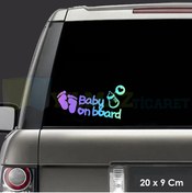 Resim yılmazetic Bebek Ayak Izi Biberon Arabada Bebek Var Hologram Oto Sticker Etiket Çıkartma Yapıştırma 20 X 9 Cm 