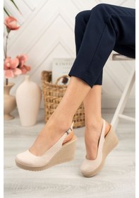 Resim Gimer - Dolgu Topuk Arkası Açık Krem Cilt Kadın Ayakkabı - Ir... 