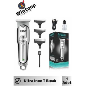 Resim Wintoup Profesyonel Ultra ince T Bıçak Mini Şarjlı Gümüş Profesyonel Saç Sakal Tıraş Makinesi 