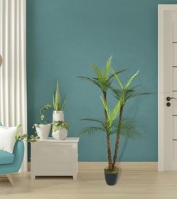Resim Yapay Ağaç Areka Palmiye 3Katlı 3 Dal 18 Yaprak 130cm Salon Çiçeği Yapay Çiçek 