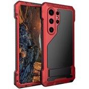Resim Samsung Galaxy Uyumlu Uyumlu S24 Ultra İçin Metal Kasa Şok Geçirmez Ağır Kalemlik Menteşe Korumalı Görev Sağlam Destekli Kickstand 