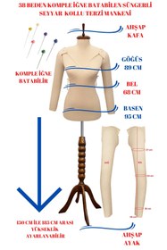 Resim Manken İstanbul Dikiş Seti Seyyar Kollu 38 Beden Sünger Iğne Batabilen Terzi Mankeni Prova Mankeni 