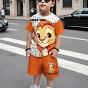 Resim 2 adet/takım Erkek Çocuklar için Sevimli 3D Aslan Moda Kısa Kollu ve Rahat Şort, Yazlık Takım Elbise, Okul Partileri, Dış Mekan Sporları için Uygun, Hediye olarak Mükemmel 