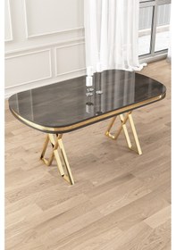 Resim Canisa Zae Serisi 90x168 Lak Panel Antrasit Ironi Gold Ayak Masa Takımı 4 Krem Sandalye Antrasit İroni Masa Krem Sandalye Ayaklar Gold 