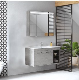 Resim Denko Latte 100 Cm Mdf Retro Gümüş Banyo Dolabı Takımı Gümüş 