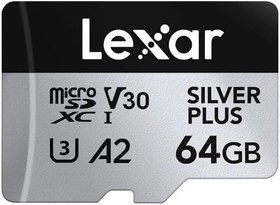 Resim Lexar Silver Plus Micro SD Kart 64 GB, 205 MB/s'ye kadar Okuma Hızı, SD Adaptörlü Hafıza Kartı Micro SD, UHS-I, A2, U3, V30, Sınıf 10, 4K UHD microSDXC Hafıza Kartı 