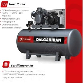 Resim Dalgakıran 200 Lt. Kompresör 220 Volt 2,2kw/3hp Tek Kademeli 7 Bar D3-200M 