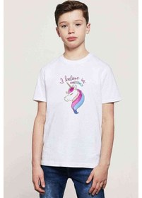 Resim I Don'T Believe In Humans Baskılı Unisex Çocuk Beyaz T-Shirt 