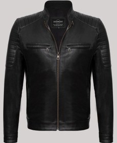 Resim Deriwork Hakiki Kuzu Derisi Siyah Erkek Deri Mont Omuz Kol Işlemeli Slim Fit Deri Ceket Siyah 