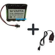 Resim TNL 4.8v 2600mah Varta Pilli Oyuncak Araba Pili Siyah Soket + Usb Şarj Cihazı 