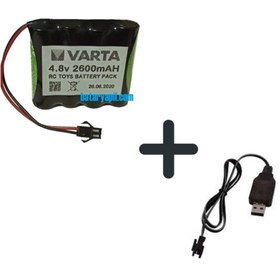 Resim TNL 4.8v 2600mah Varta Pilli Oyuncak Araba Pili Siyah Soket + Usb Şarj Cihazı 