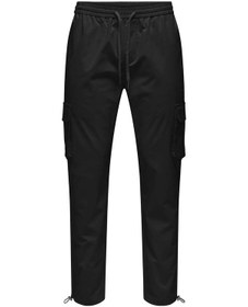 Resim Only & Sons Erkek Onscommon Slim Fit Beli Lastikli Ve Bağlamalı Pamuklu Kargo Pantolon 22029750 Siyah Siyah 