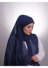 Resim Hürrem Bone Lacivert Pratik Hazır Geçmeli Bone Şal Şifon Çapraz 2001_02 