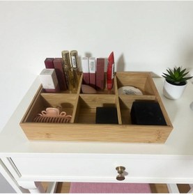 Resim Bambu Kozmetik Makyaj Düzenleme Kutusu - Çok Amaçlı Organizer Düzenleyici Kahverengi 
