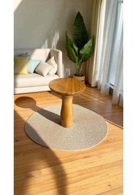 Resim Tik Ağacı Renk Masif Ahşap Yan Sehpa Tekli Fiskos Sehpa Kahverengi 