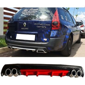 Resim Renault Megane 2 Sw Kırmızı Difüzör Çiftli Yuvarlak Egzoz Görünümlü D Tip Difizör 2002 - 2009 