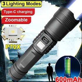 Resim Ultra Parlak Şarj Edilebilir LED El Feneri: Güçlü Yakınlaştırma, Dahili Pil ve USB Şarj ile Dış Mekan Sporları, Yürüyüş, Avcılık, Kamp için - 1000 Lümen, ABS Malzeme, Su Geçirmez Değil, Kamp Ekipmanı | Taktik El Feneri | Dayanıklı LED Işık 