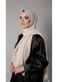 Resim Hürrem Bone Bej Desenli Şal Şifon Kumaş Kareli Çizgili 202107 12 Bej 