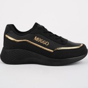 Resim Muggo Coco Garantili Kadın Ortopedik Günlük Bağcıklı Şık Rahat Sneaker Spor Ayakkabı Siyah - Altın 