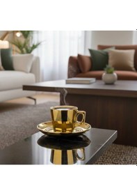 Resim Rova Tr Titanyum Kaplama Modern Türk & Filtre Kahve Fincan Seti Altın 