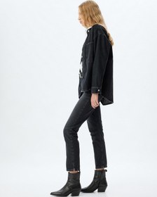 Resim Koton Yüksek Bel Kot Pantolon Slim Fit Düz Paça Düğmeli Pamuklu - Slim Straight Fit Jean Siyah 5wal40053md Siyah 