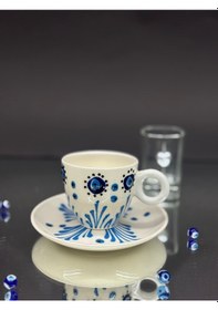Resim Nazar Gözlü Porselen 2 Li Fincan Seti El Dekorlu Kahve Fincanı Takımı Renkli 