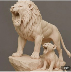 Resim Muhteşem Aslan Ve Yavrusu 3d Baskı Heykel 20 Cm 