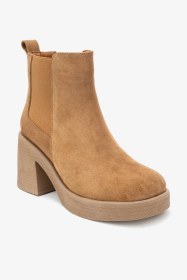 Resim Luvishoes Luvi Shoes Lysa Taba Süet Lastikli Hakiki Deri Kadın Platform Topuklu Bot Taba Süet 