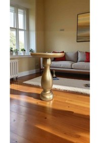 Resim Doğal Ahşap Mantar Yan Sehpa Tekli Altın Varak Renk Sehpa Modeli Altın 