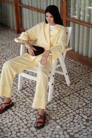 Resim Mizalle Keten Karışımlı Anvelop Bağlı Sarı Kimono Ceket 