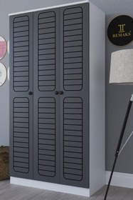 Resim Remaks Fuga 3 Kapaklı Elbise Dolabı - Beyaz Gövde Antrasit Kapak 