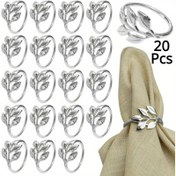 Resim 20 adet Gümüş Napkin Halkaları, Metal Yaprak Napkin Halkası Seti, Gümüş Napkin Tutucu Masa Dekorasyonu, 4.32 cm Napkin Halkası Tokaları Noel, Düğünler, Doğum Günleri ve Herhangi Bir Etkinlik İçin 