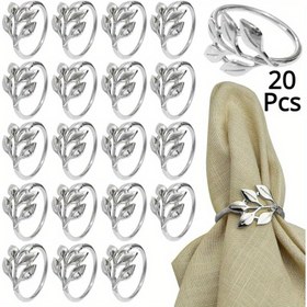 Resim 20 adet Gümüş Napkin Halkaları, Metal Yaprak Napkin Halkası Seti, Gümüş Napkin Tutucu Masa Dekorasyonu, 4.32 cm Napkin Halkası Tokaları Noel, Düğünler, Doğum Günleri ve Herhangi Bir Etkinlik İçin 